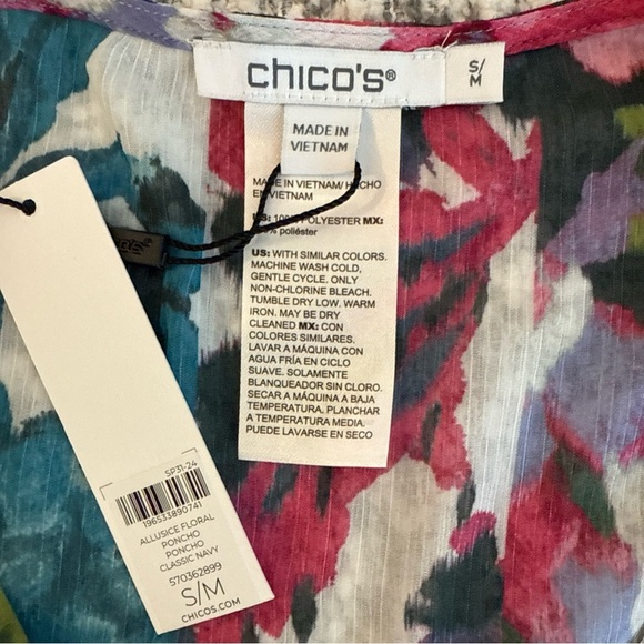 Chico's Allusice Floral Poncho Polyester Cape Sheer Lightweight Size S/M NWT - Picture 6 of 8